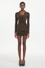 Elleri Elegant Contour Long Sleeve Twist Knit Mini Dress