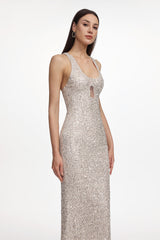 Kavaza Elegant Contour Sleeveless Cut Out Sequin Maxi Dress