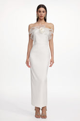 Oana Elegant Contour Strapless Ruffle Floral Maxi Dress