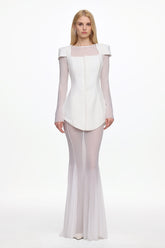 Irana Elegant Tailored Long Sleeve Top and Mesh Skirt Set