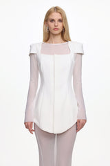 Irana Elegant Tailored Long Sleeve Top and Mesh Skirt Set