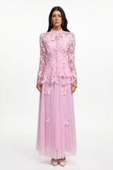 Verga Elegant Flowy Long Sleeve Butterfly Lace Woven Top And Skirt Two-Piece Set
