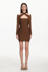 Estrela Classic Contour Overlay Long Sleeve Bandage Mini Dress
