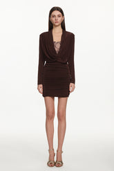 Kassy Chic Contour Cowl Neck Long Sleeve Ruched Mini Dress