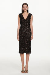 Viney Glamorous Contour V Neck Sleeveless Sequin Midi Dress