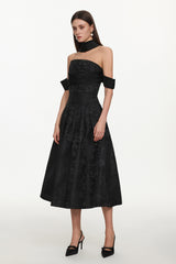 Nancy Elegant Tailored Off Shoulder Pleated Floral Maxi Dress