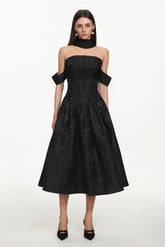 Nancy Elegant Tailored Off Shoulder Pleated Floral Maxi Dress