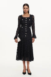 Lorelie Elegant Flowy Long Sleeve Floral Woven Maxi Dress