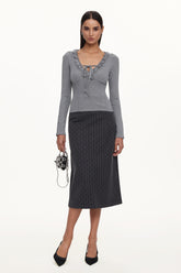 Jenny Chic Contour V Neck Long Sleeve Lace Knit Top