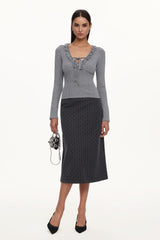 Jenny Chic Contour V Neck Long Sleeve Lace Knit Top
