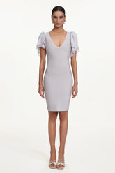 Winiva Classic Contour V Neck Short Sleeve Bandage Midi Dress