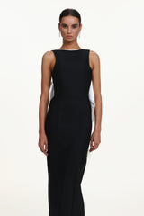Sakude Elegant Contour Sleeveless Open Back Pearl Bow Maxi Dress