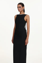 Sakude Elegant Contour Sleeveless Open Back Pearl Bow Maxi Dress