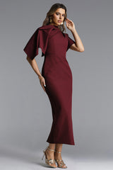 Ferean Elegant Tailored Short Sleeve Asymmetric Drape Maxi Dress