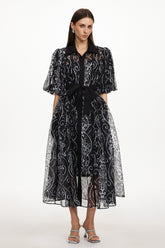 Vakana Resort Flowy Puff Sleeve Floral Woven Maxi Dress
