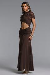 Fanni Chic Contour Short Sleeve Cut Out Ruched Maxi Dress