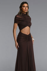 Fanni Chic Contour Short Sleeve Cut Out Ruched Maxi Dress