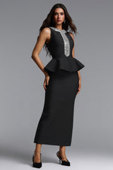 Sarna Elegant Contour Sleeveless Rhinestone Bandage Maxi Dress