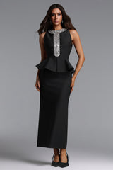 Sarna Elegant Contour Sleeveless Rhinestone Bandage Maxi Dress