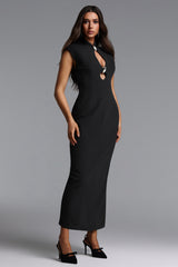 Josefina Chic Contour Sleeveless Cut Out Metal Button Maxi Dress