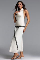 Noor Chic Contour Halter Cowl Neck Lace Top and Skirt Set