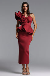 Luysa One Shoulder Asymmetry Red Midi Set