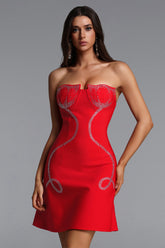 Klore Romantic Contour Strapless Crystal Bandage Midi Dress