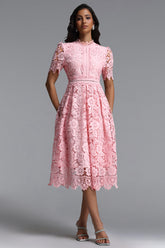 Valema Resort Flowy Short Sleeve Floral Lace Midi Dress