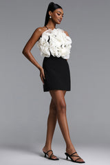 Eweny Chic Contour Halter Ruffle Mini Dress