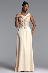Lesley Elegant Sleeveless Cowl Neck Geometric Lattice Maxi Dress