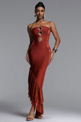 Roche Chic Contour Strapless Cut Out Ruffle Maxi Dress