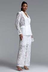 Phyllis Elegant Tailored Long Sleeve Lace Blazer and Pants Set