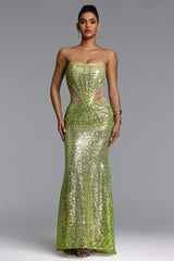 Kerlin Elegant Contour Strapless Cut Out Sequin Maxi Dress