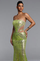 Kerlin Elegant Contour Strapless Cut Out Sequin Maxi Dress