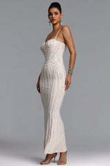 Liara Elegant Contour Pearl Crystal Maxi Dress