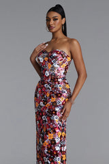 Livia Chic Contour Strapless Sequin Floral Maxi Dress