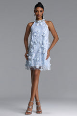 Juniper Elegant Tailored Halter Floral Sequin Midi Dress