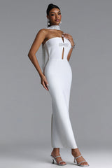 Iunne Chic Contour Strapless Cut Out Pearl Rhinestone Bandage Maxi Dress