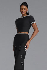 Lula Classic Contour Short Sleeve Rhinestone Bandage Maxi Dress