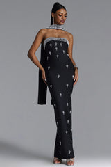 Marina Glamorous Contour Strapless Rhinestone Bandage Maxi Dress
