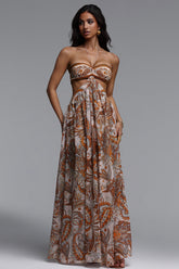 Polasa Resort Flowy Sleeveless Floral Print Chiffon Maxi Dress