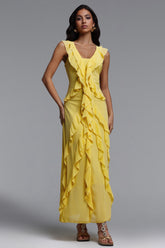 Sabrina Resort Flowy Sleeveless Ruffle Chiffon Maxi Dress