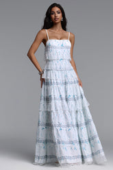 Priscilla Resort Flowy Sleeveless Ruffle Floral Print Woven Maxi Dress