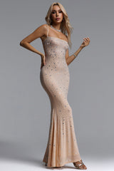 Emta Chic Contour Crystal Mesh Beige Maxi Dress