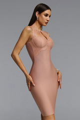 Sandra Romantic Contour Cut Out Lace Bandage Midi Dress