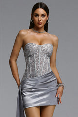 Indi Chic Contour Strapless Pleated Sequin Mini Dress