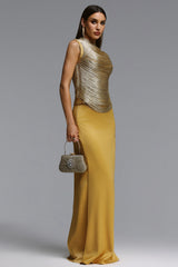 Siayh Sleeveless Tassels Bandage Yellow Maxi Two Piece Set
