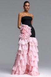 Dulio Romantic Contour Strapless Ruffle Floral Maxi Dress