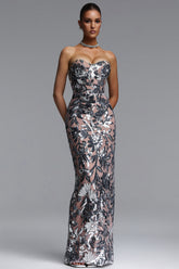Rachel Chic Contour Strapless Sequin Maxi Dress