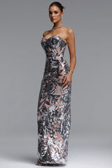 Rachel Chic Contour Strapless Sequin Maxi Dress